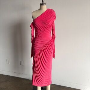 $368 NWT BCBGMaxAzria Jersey Ruched Midi Dress in Cherry Blossom Sz 4